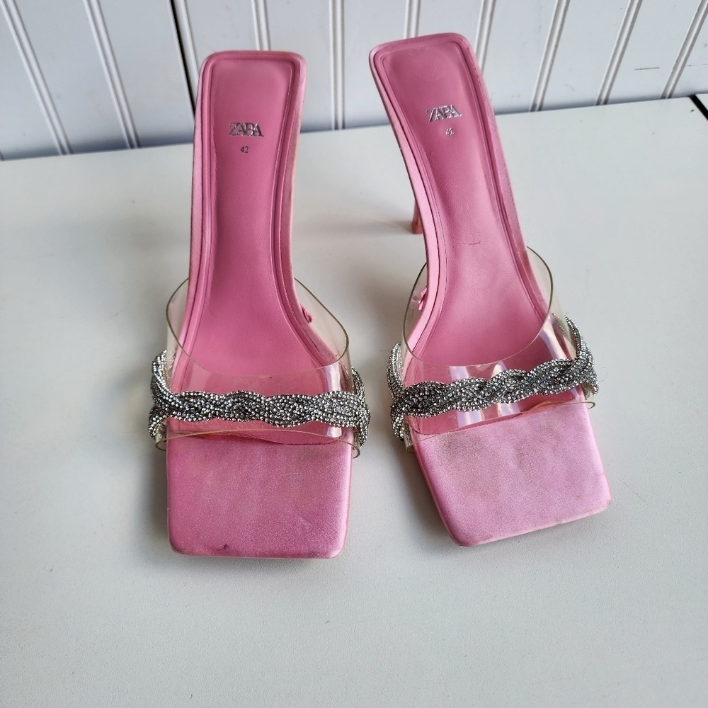 Zara Pink High Heel Slippers Women Heeled Sandals Woman Heels Sz 42 US Size 11 - Picture 2 of 10